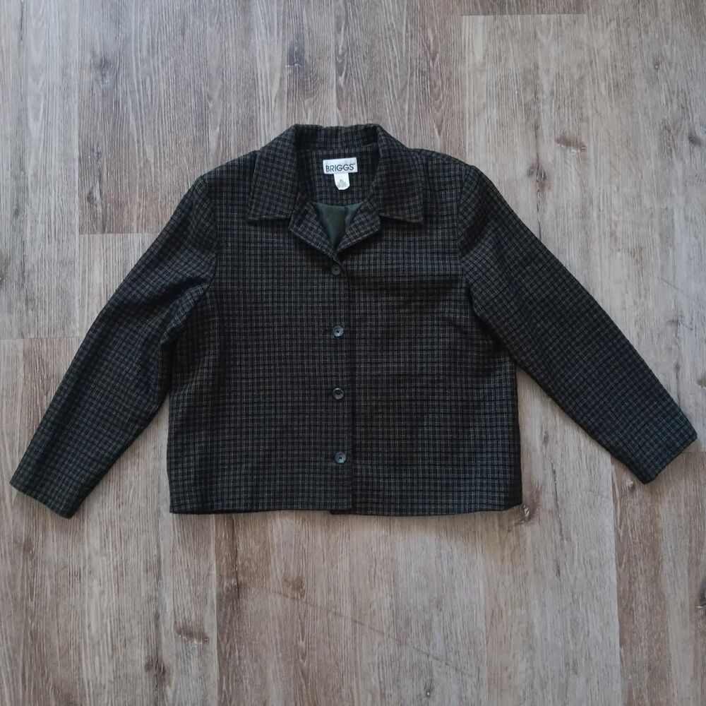 vintage Briggs jacket blazer women XL olive green plaid button up dark academia
